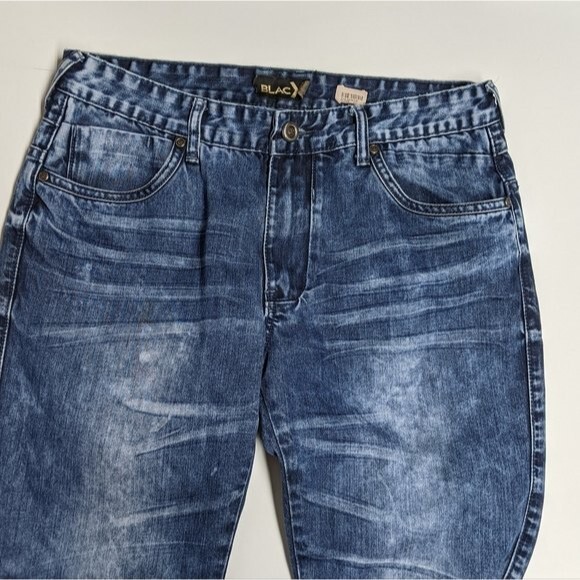 BlacX Dennis Jeans Men Size 34 Y2K Blue Acid Wash Distressed Denim Vintage Style - Picture 4 of 7